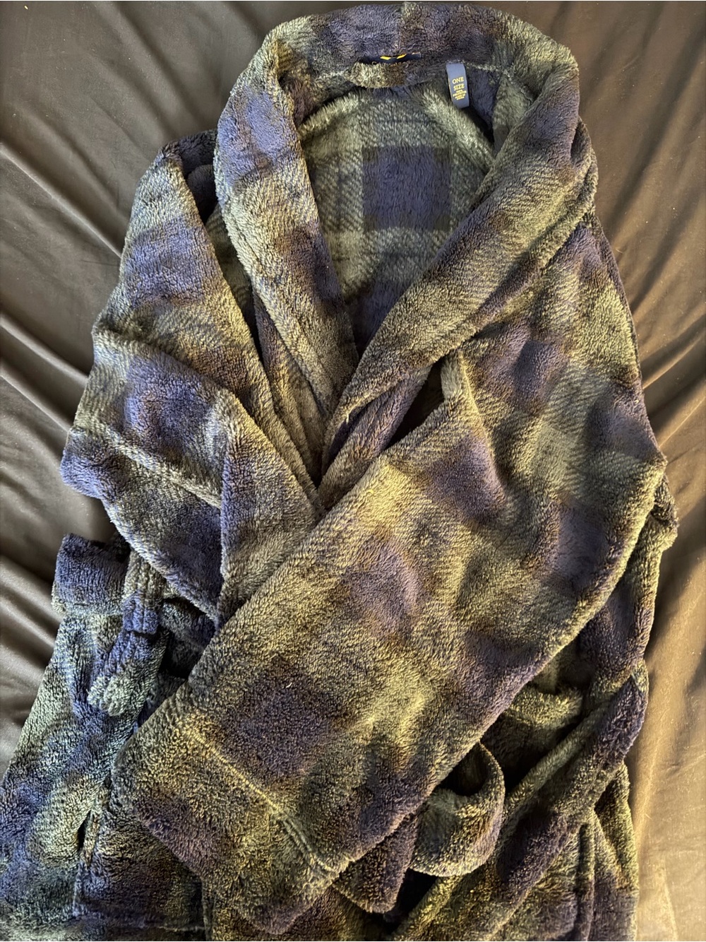 Cozy Plush Shawl-Collar Men's Sweater Robe - Navy Plaid